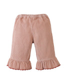 Baby Bessie Pants with Scallop- Embroidered Hem, Ruffles, and Hand- Embroidered Velvet Heart Plushie (Pink)