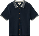 KNITTED PATTERN SHIRT W. CONTRAST NAVY