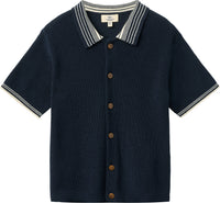 KNITTED PATTERN SHIRT W. CONTRAST NAVY