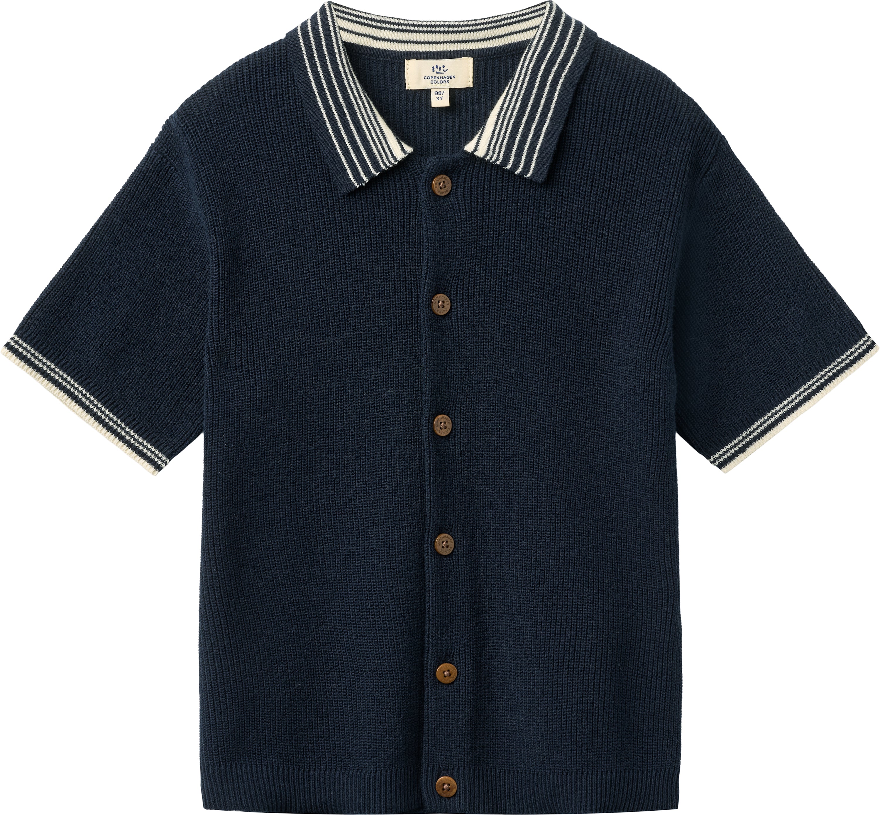 KNITTED PATTERN SHIRT W. CONTRAST NAVY