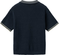 KNITTED PATTERN SHIRT W. CONTRAST NAVY