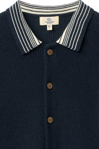 KNITTED PATTERN SHIRT W. CONTRAST NAVY