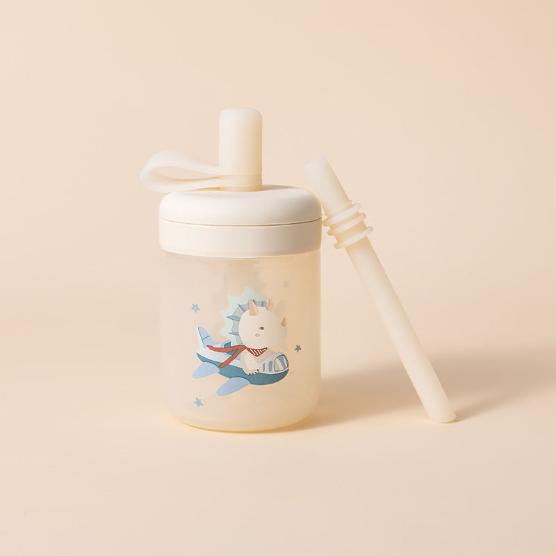 Silicone Training Cup With Straws (Ivory Dino)