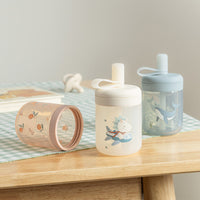 Silicone Training Cup With Straws (Ivory Dino)