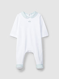 GREEN BABYGROW W/FLOWERS COLLAR
